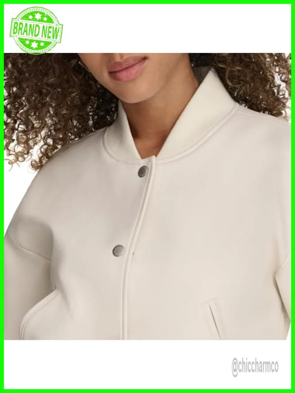 Women's Cropped Varsity Bomber Jacket Snap Front PU